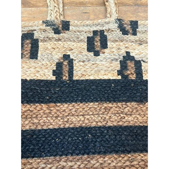 Unbranded Jute Tote Bag Large 20" Double Strap Shoulder Brown Striped 100% Jute - Picture 2 of 11